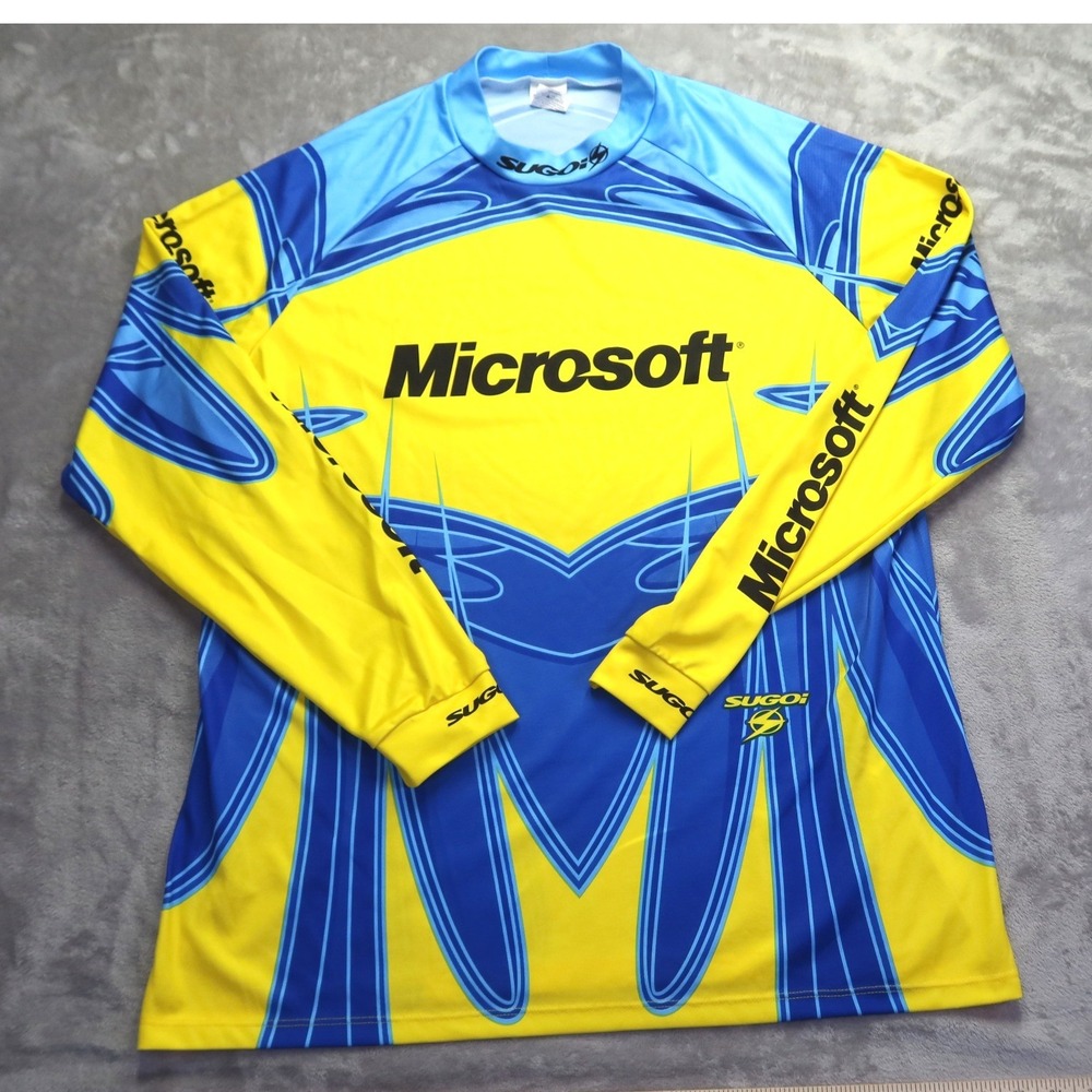 Sugoi Microsoft Cycling Jersey Men's‎ XL Yellow Blue Long Sleeve Tech Software